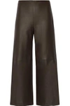 ADAM LIPPES ADAM LIPPES WOMAN CROPPED LEATHER WIDE-LEG PANTS DARK BROWN,3074457345620362307