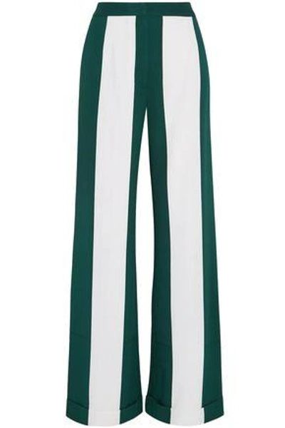 Monse Woman Striped Silk-blend Wide-leg Trousers Forest Green