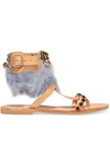 MABU BY MARIA BK ATEN FEATHER-TRIMMED EMBELLISHED LEATHER SANDALS,3074457345619096731