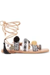 MABU BY MARIA BK MABU BY MARIA BK WOMAN FREYA LACE-UP EMBELLISHED LEATHER SANDALS BEIGE,3074457345619088371