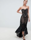 BARIANO BARIANO SWEETHEART FISHTAIL MAXI DRESS IN LACE-BLACK,B26D28