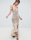 BARIANO BARIANO OFF SHOULDER SWEETHEART SEQUIN MAXI DRESS-GOLD,B24D10