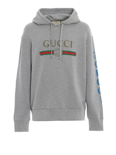 Gucci Vintage Logo Embroidered Pullover Hoodie In Grey | ModeSens