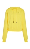 Off-white Yellow Logo Embroidered Cropped Long Sleeve Cotton Hoodie In Yellow