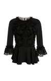 ANDREW GN APPLIQUÉ EMBELLISHED PEPLUM TOP,T61TC/ANW18BLK