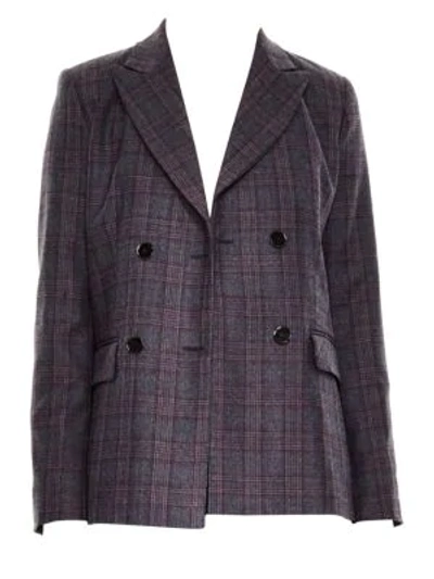 Sandro Oscar Double Breasted Plaid Jacket In Blue