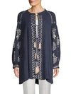 KAS NEW YORK Riely Embroidered Cotton Tie-Front Tunic,0400098847912
