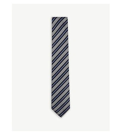 Hugo Boss Striped Silk Tie In Open Blue