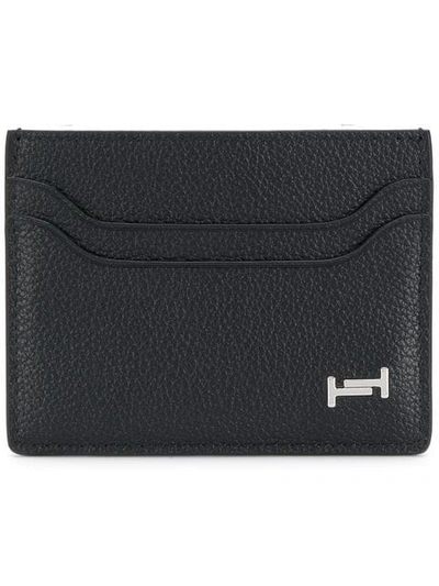 Tod's Blue Card Holder With Metal Logo In Black