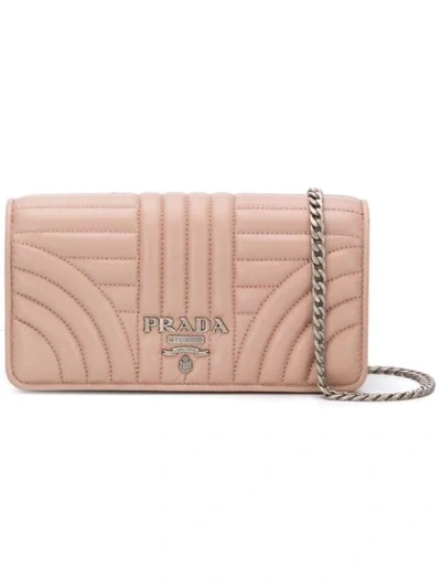 Prada Mini Diagramme Quilted Cross-body Bag In Pink