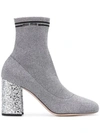 MIU MIU GLITTER HEEL LUREX SOCK BOOTS