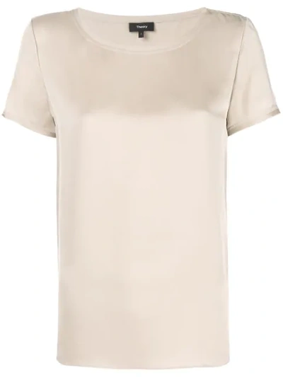 Theory Short-sleeve Shift Blouse In Neutrals