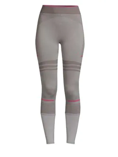 Adidas By Stella Mccartney Training Seamless Colorblock Performance Tights In Mid Grey Bold Pink