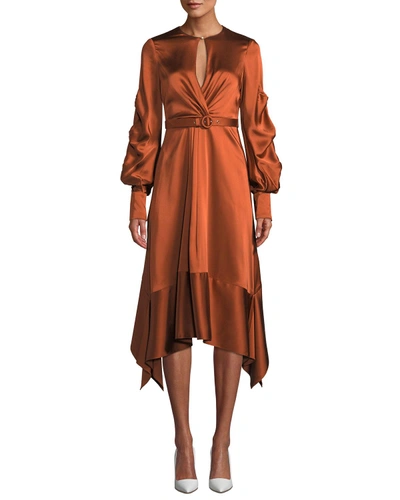 Jonathan Simkhai Faux Pearl-embellished Satin Midi Dress In Orange