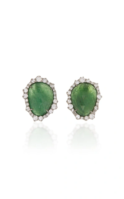 Kimberly Mcdonald One-of-a-kind  Tsavorite Studs With Irregular Diamonds Set In 18k White Gold With Black Rhodium In Green