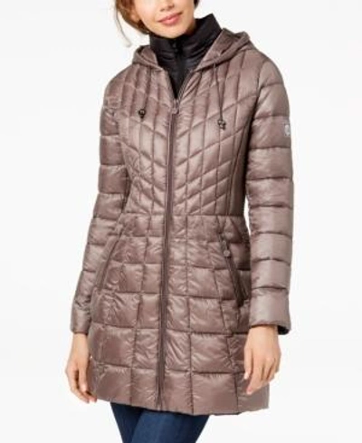 Bernardo Packable Hooded Primaloft Fill Coat With Contrast Inset Bib In Antique