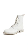 Frye Women's Veronica Round Toe Leather Combat Booties In White
