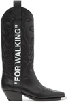 OFF-WHITE FOR WALKING EMBROIDERED PRINTED TEXTURED-LEATHER KNEE BOOTS