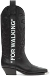 Off-white For Walking Embroidered Printed Textured-leather Knee Boots In Black