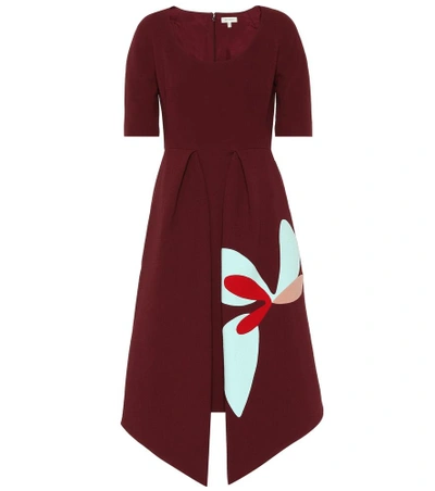 Delpozo Scoop-neck Short-sleeve Asymmetric-hem Dress W/ Floral-print In Red