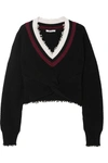 ALEXANDER WANG T CROPPED FRAYED COTTON-BLEND SWEATER