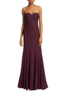 HALSTON HERITAGE Strapless Flowy Satin Strips Gown