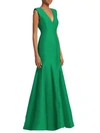 HALSTON HERITAGE V-Neck Fitted Structure Mermaid Gown