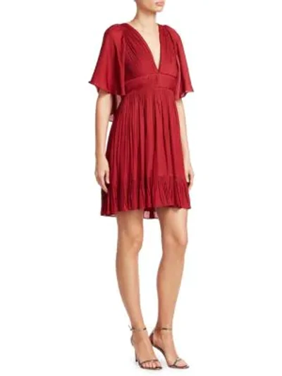 Halston Heritage Flowy Mini Dress W/ Capelet & Pleating In Currant