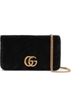 GUCCI GG MARMONT MICRO QUILTED VELVET AND TEXTURED-LEATHER SHOULDER BAG
