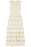 RED VALENTINO LACE-TRIMMED CREPE DE CHINE AND POINT D'ESPRIT TULLE MAXI DRESS