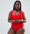 WOLF & WHISTLE CURVE SCOOP NECK SWIMSUIT IN RED - RED,WWS351B