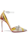 CHRISTIAN LOUBOUTIN METRIPUMP 100 TAPE-TRIMMED PATENT-LEATHER AND PVC PUMPS