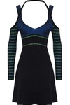 OPENING CEREMONY OPENING CEREMONY WOMAN COLD-SHOULDER STRIPED RIBBED-KNIT MINI DRESS BLACK,3074457345619133875