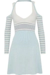 OPENING CEREMONY OPENING CEREMONY WOMAN COLD-SHOULDER STRIPED RIBBED-KNIT MINI DRESS WHITE,3074457345619133876