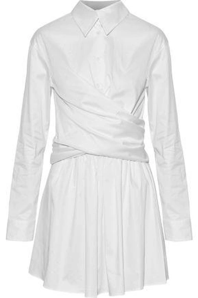 Opening Ceremony Wrap-effect Cotton-blend Sateen Mini Dress In White