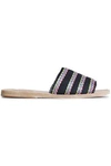 ANCIENT GREEK SANDALS ANCIENT GREEK SANDALS WOMAN TAYGETE RAFFIA-TRIMMED LEATHER SLIDES DARK DENIM,3074457345619173326