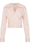 OPENING CEREMONY WOMAN WRAP-EFFECT COTTON-BLEND SATEEN SHIRT PASTEL PINK,US 1050808870026