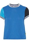 OPENING CEREMONY WOMAN INTARSIA-TRIMMED COLOR-BLOCK COTTON-JERSEY T-SHIRT BLUE,AU 1050808970961