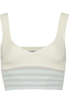 OPENING CEREMONY WOMAN CROPPED STRIPED RIBBED-KNIT TOP IVORY,US 1050808855076