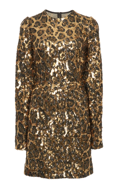 Dolce & Gabbana Leopard-print Sequinned Crepe Mini Dress In Animal
