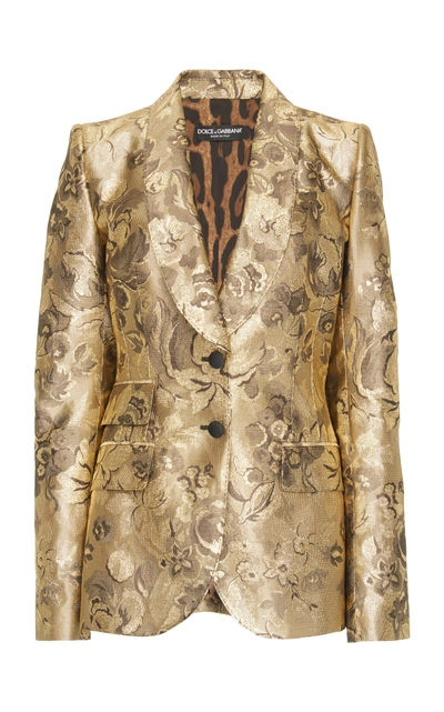 Dolce & Gabbana Two-button Shawl-collar Metallic Floral-jacquard Jacket In Gold