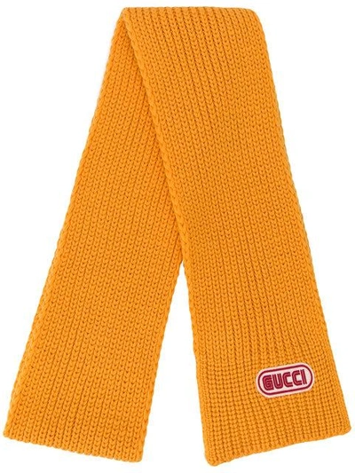 Gucci Logo贴花羊毛围巾 In Yellow