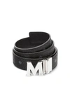 Mcm Claus M Visetos And Leather Reversible Belt In Black