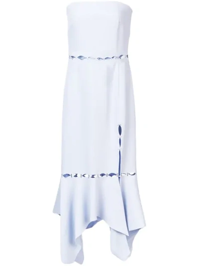 Jonathan Simkhai Stapled Strapless Side Slit Dress In Blue