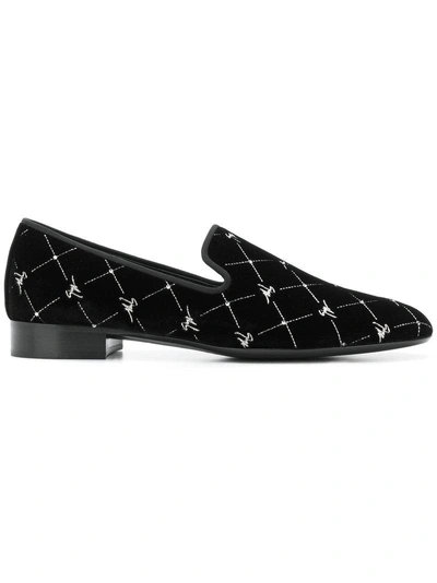 Giuseppe Zanotti Velvet Logo Loafers In Black