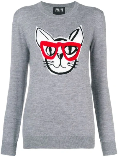 Markus Lupfer Natalie Intarsia Geek Cat Sweater - 灰色 In Grey