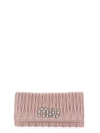 MIU MIU EMBELLISHED LOGO QUILTED ORCHID LEATHER WALLET,10649593