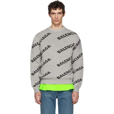 Balenciaga Grey & Black All Over Logo Crewneck Jumper