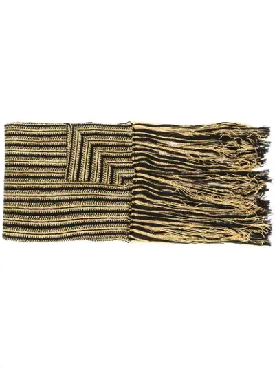 Saint Laurent Striped Knit Fringed Scarf In Metallic
