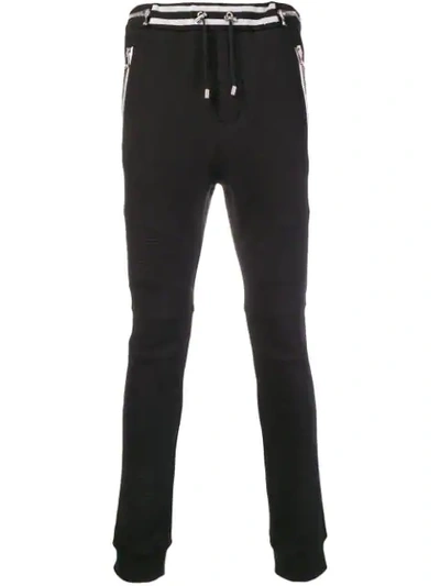 Balmain Slim-leg Biker-style Track Trousers In Black